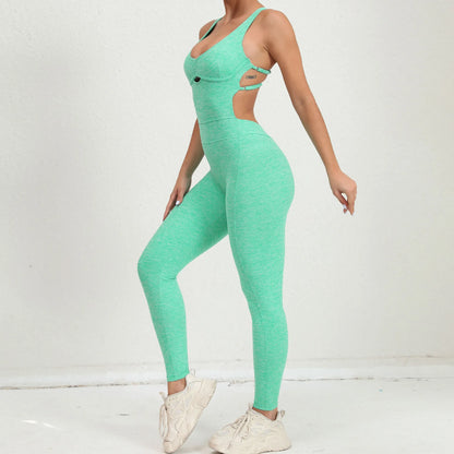 Peachy Scrunch Bum V-Back Jumpsuit - Bombshell Backless Gym Bodysuit