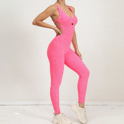 Peachy Scrunch Bum V-Back Jumpsuit - Bombshell Backless Gym Bodysuit