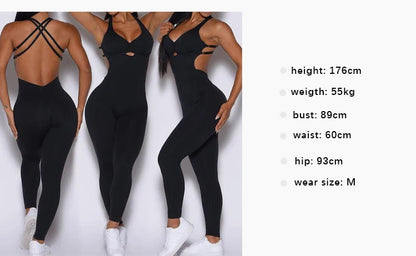 Peachy Scrunch Bum V-Back Jumpsuit - Bombshell Backless Gym Bodysuit