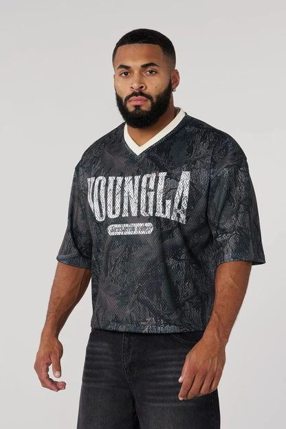 YOUNG Varsity Football LA Cropped Jersey | Men's Mesh Gym Shirt | V-Neck Vintage