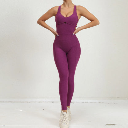 Peachy Scrunch Bum V-Back Jumpsuit - Bombshell Backless Gym Bodysuit