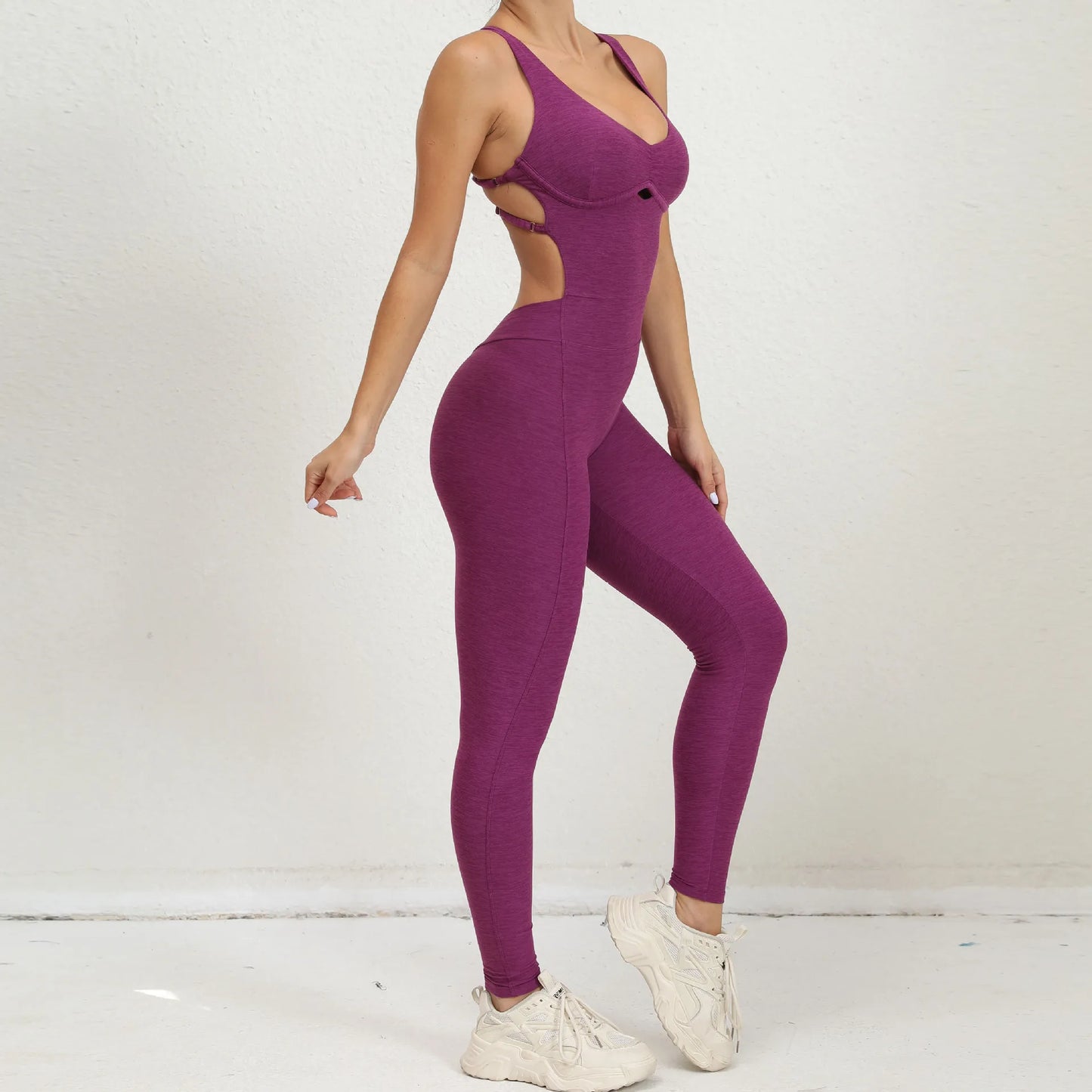 Peachy Scrunch Bum V-Back Jumpsuit - Bombshell Backless Gym Bodysuit