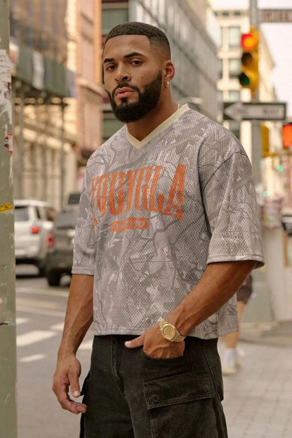 YOUNG Varsity Football LA Cropped Jersey | Men's Mesh Gym Shirt | V-Neck Vintage