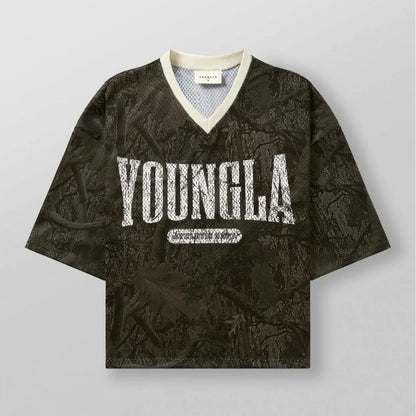 YOUNG Varsity Football LA Cropped Jersey | Men's Mesh Gym Shirt | V-Neck Vintage