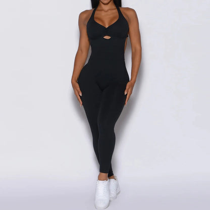 Peachy Scrunch Bum V-Back Jumpsuit - Bombshell Backless Gym Bodysuit