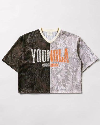 YOUNG Varsity Football LA Cropped Jersey | Men's Mesh Gym Shirt | V-Neck Vintage