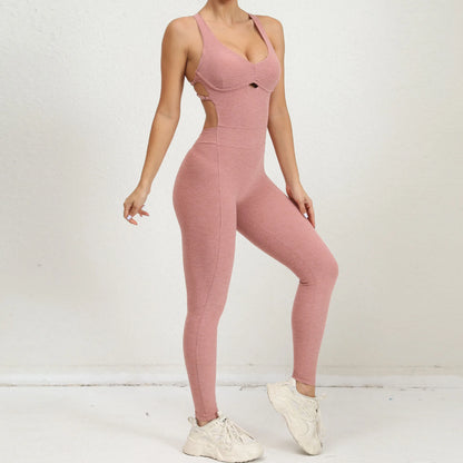 Peachy Scrunch Bum V-Back Jumpsuit - Bombshell Backless Gym Bodysuit