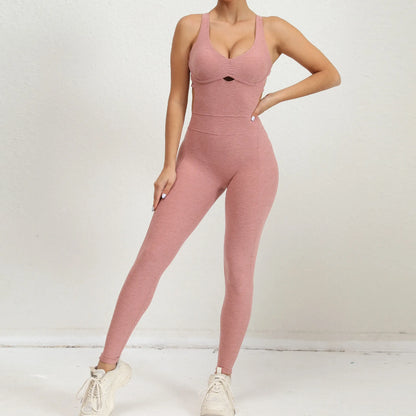 Peachy Scrunch Bum V-Back Jumpsuit - Bombshell Backless Gym Bodysuit