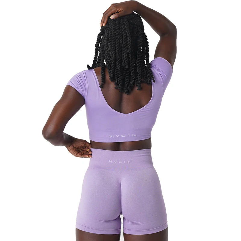 nvgtn-serene-seamless-bra-cap-sleeve-deep-v-back-scoop-neck-xs-s-m-l-purple-back-view