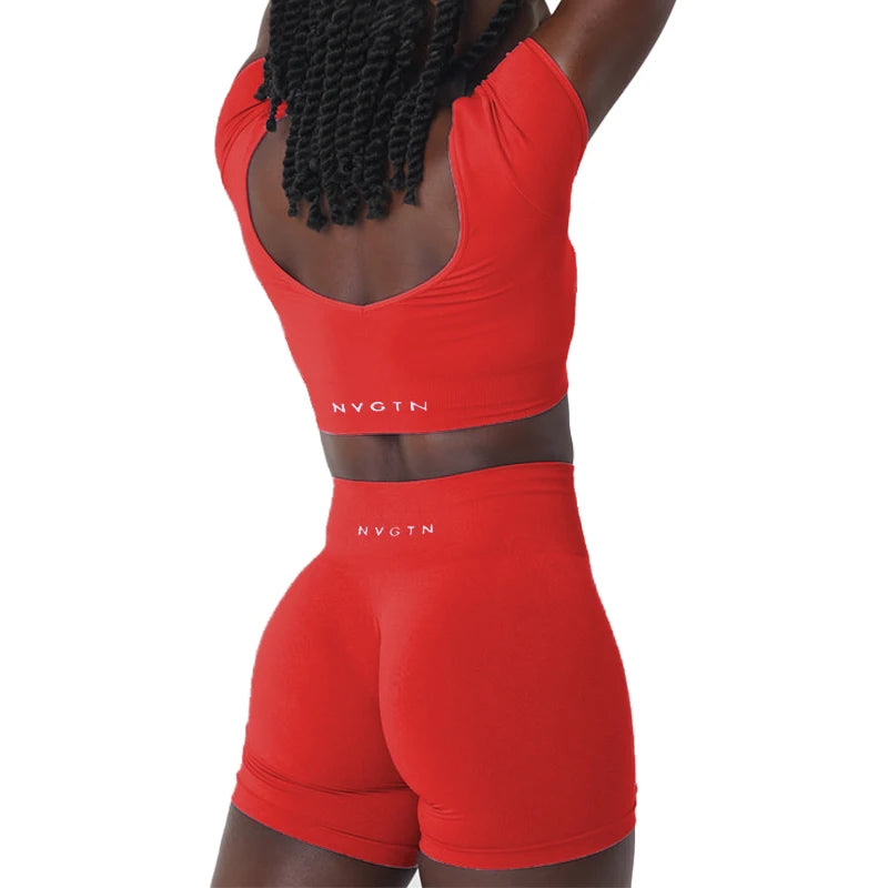 nvgtn-serene-seamless-bra-cap-sleeve-deep-v-back-scoop-neck-xs-s-m-l-red-back-view