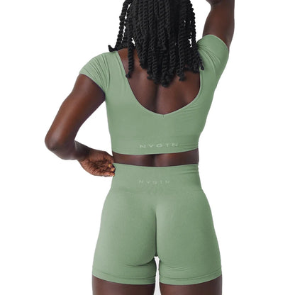 nvgtn-serene-seamless-bra-cap-sleeve-deep-v-back-scoop-neck-xs-s-m-l-sage-green-back-view